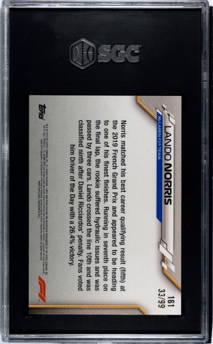 2020 Topps Chrome Sapphire F1 #161 Lando Norris Aqua Refractor SGC 9