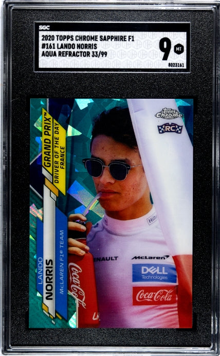 2020 Topps Chrome Sapphire F1 #161 Lando Norris Aqua Refractor SGC 9