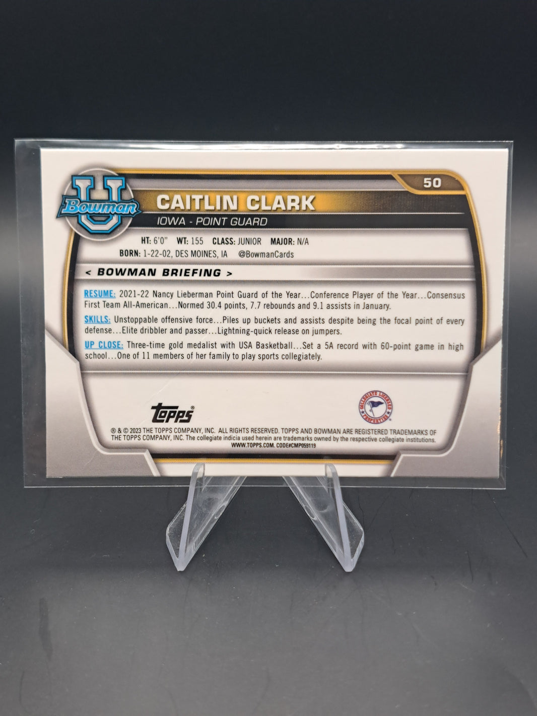 Caitlin Clark, Purple Shimmer Bowman Chrome 2023 Bowman U