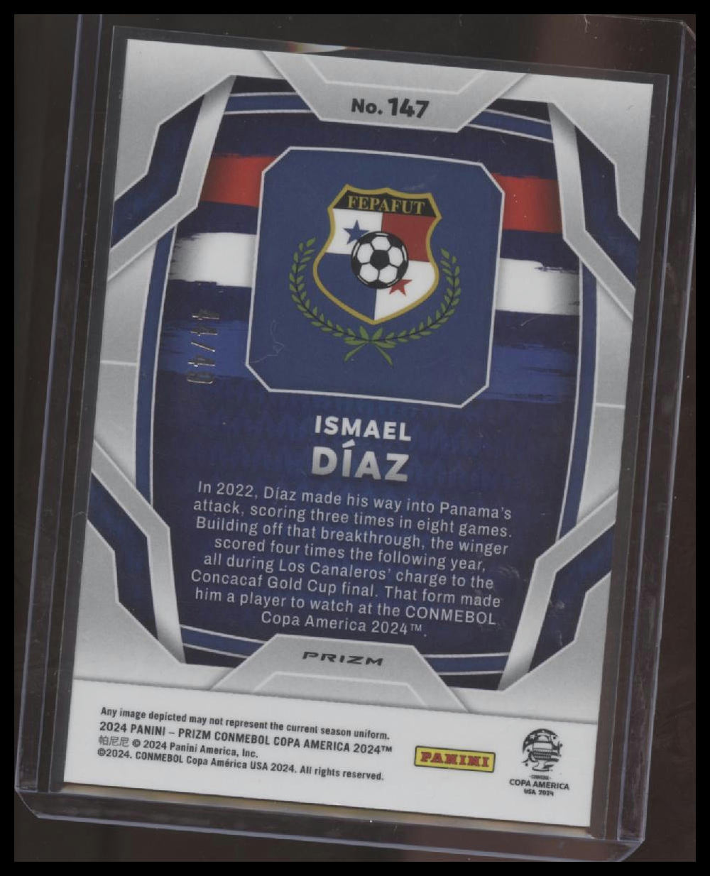 2024 Panini Prizm CONMEBOL Copa America #147 Ismael Díaz Purple #/49