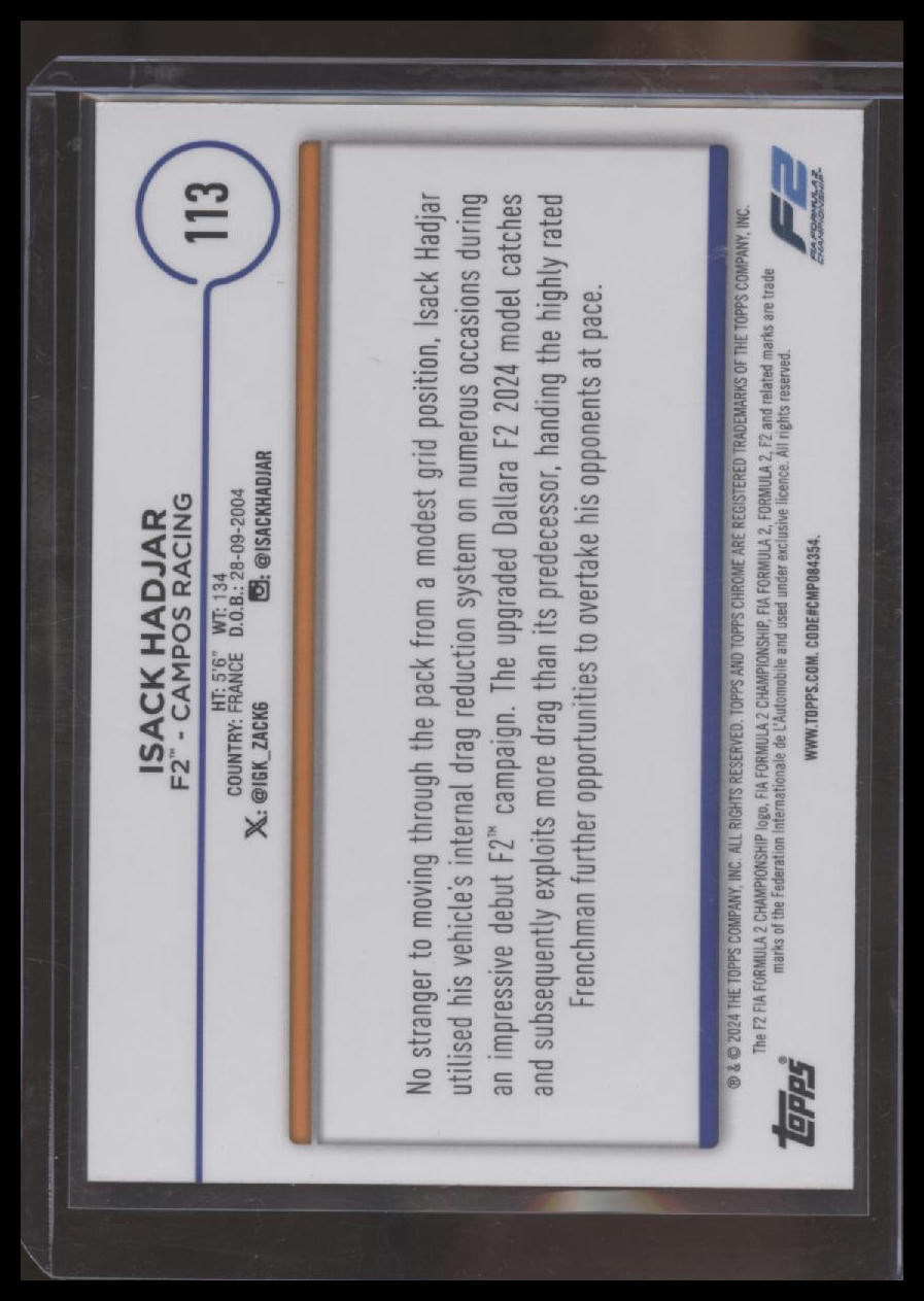 2024 Topps Chrome Sapphire Edition Formula 1 #41 Isack Hadjar Gold #/50