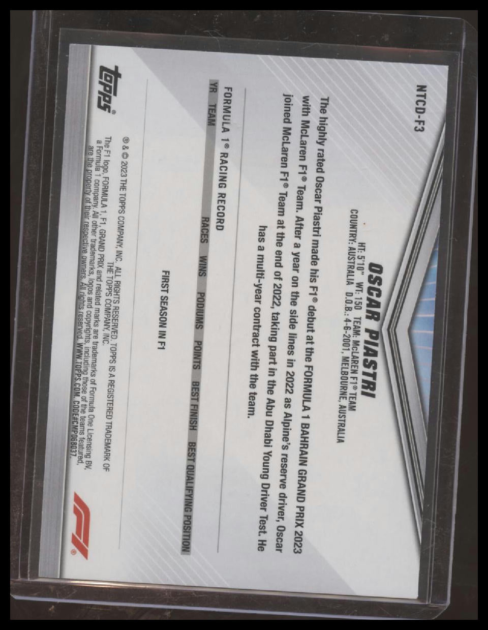 2023 Topps Formula 1 International Trading Card Day #NTCD-F3 Oscar Piastri