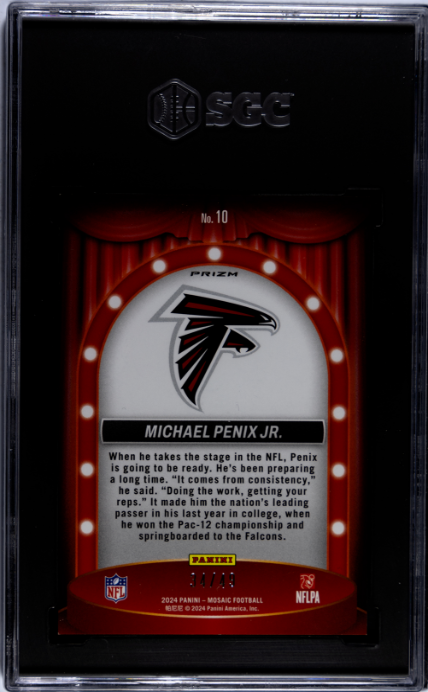 2024 Panini Mosaic #10 Michael Penix Jr Center Stage Purple Prizm SGC 10