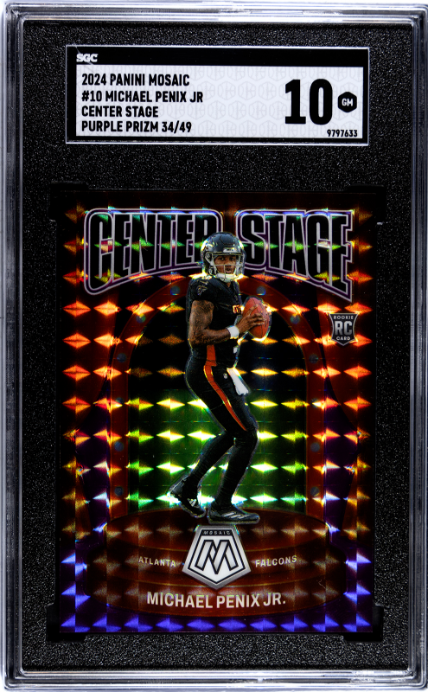 2024 Panini Mosaic #10 Michael Penix Jr Center Stage Purple Prizm SGC 10