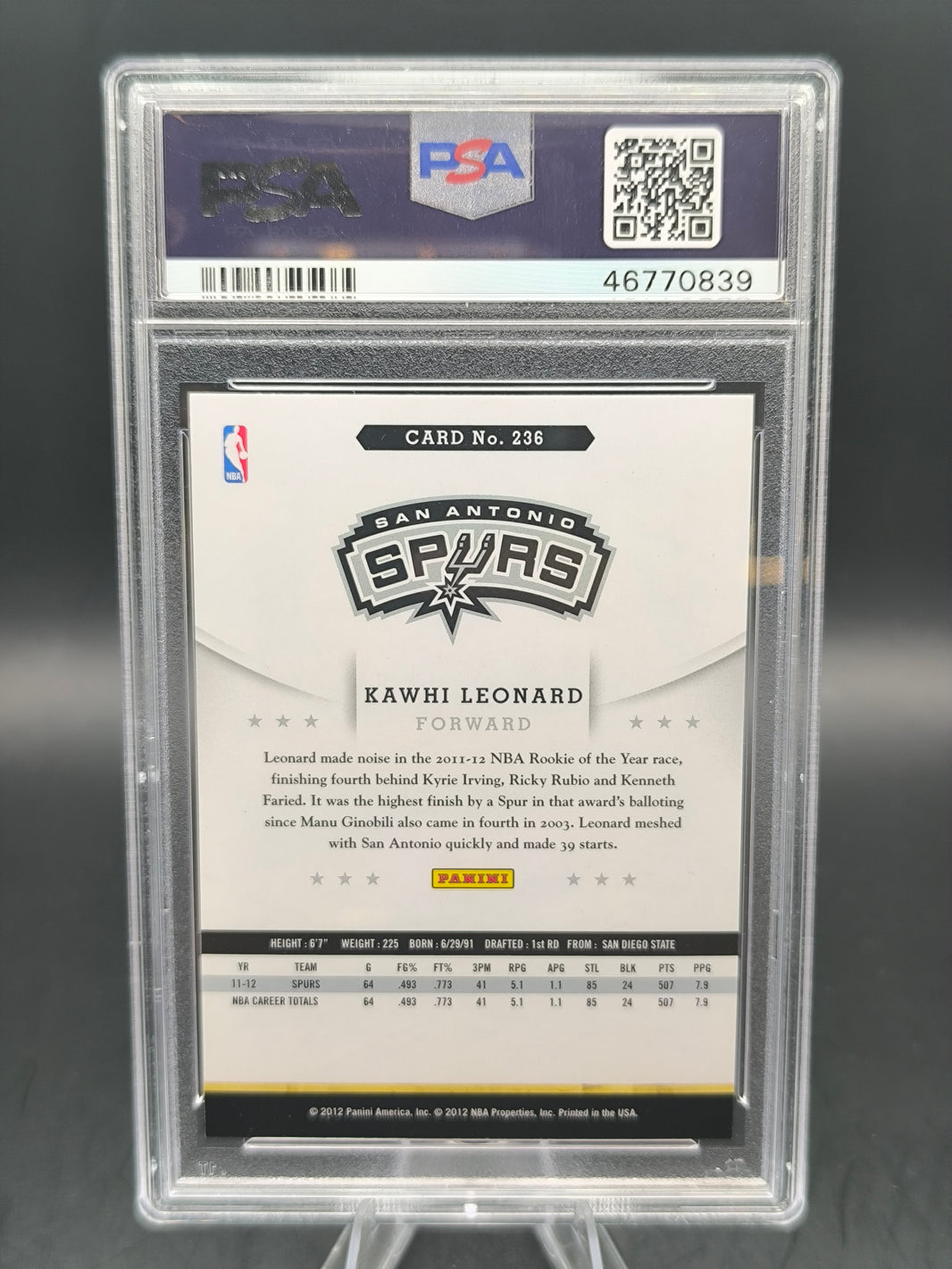 Kawhi Leonard - PSA 9 - Panini Hoops - San Antonio Spurs - 2012