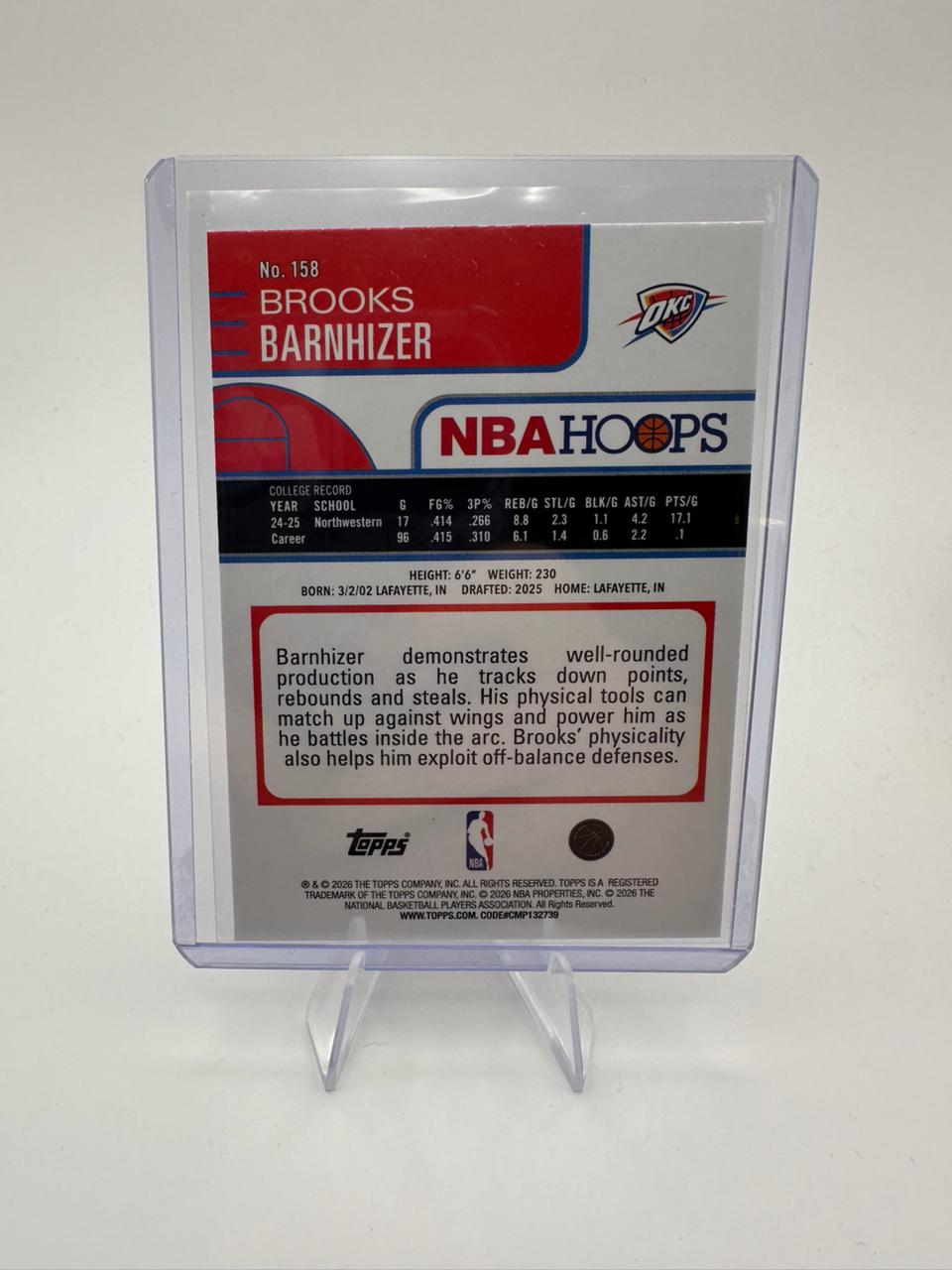 Brooks Barnhizer No.158 - Topps NBA Hoops 2025-26