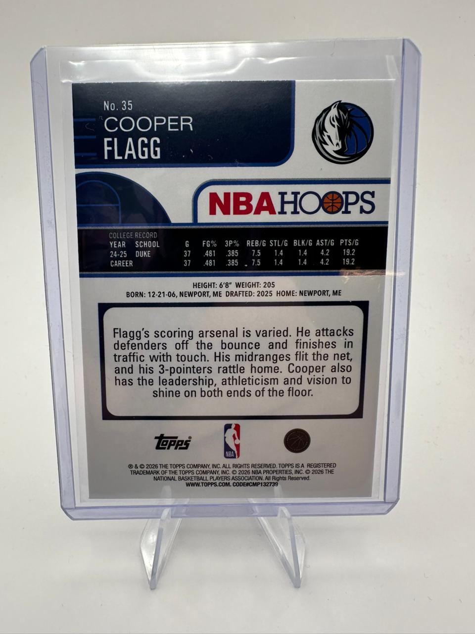 Cooper Flagg No.35 - Topps NBA Hoops 2025-26