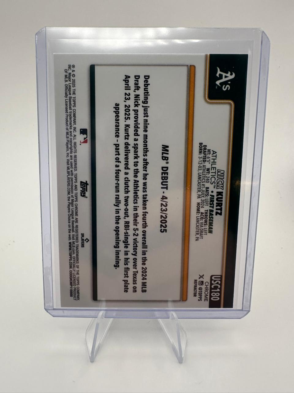 Nick Kurtz No. USC180 - Rookie Debut REFRACTOR