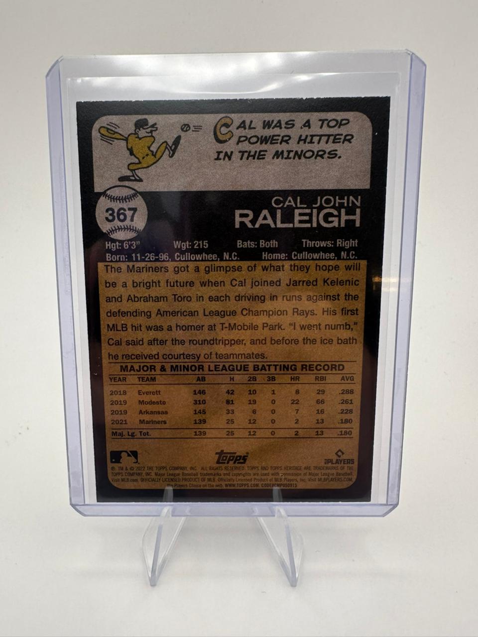 Cal Raleigh No. 367 - Rookie - Topps Heritage 2022