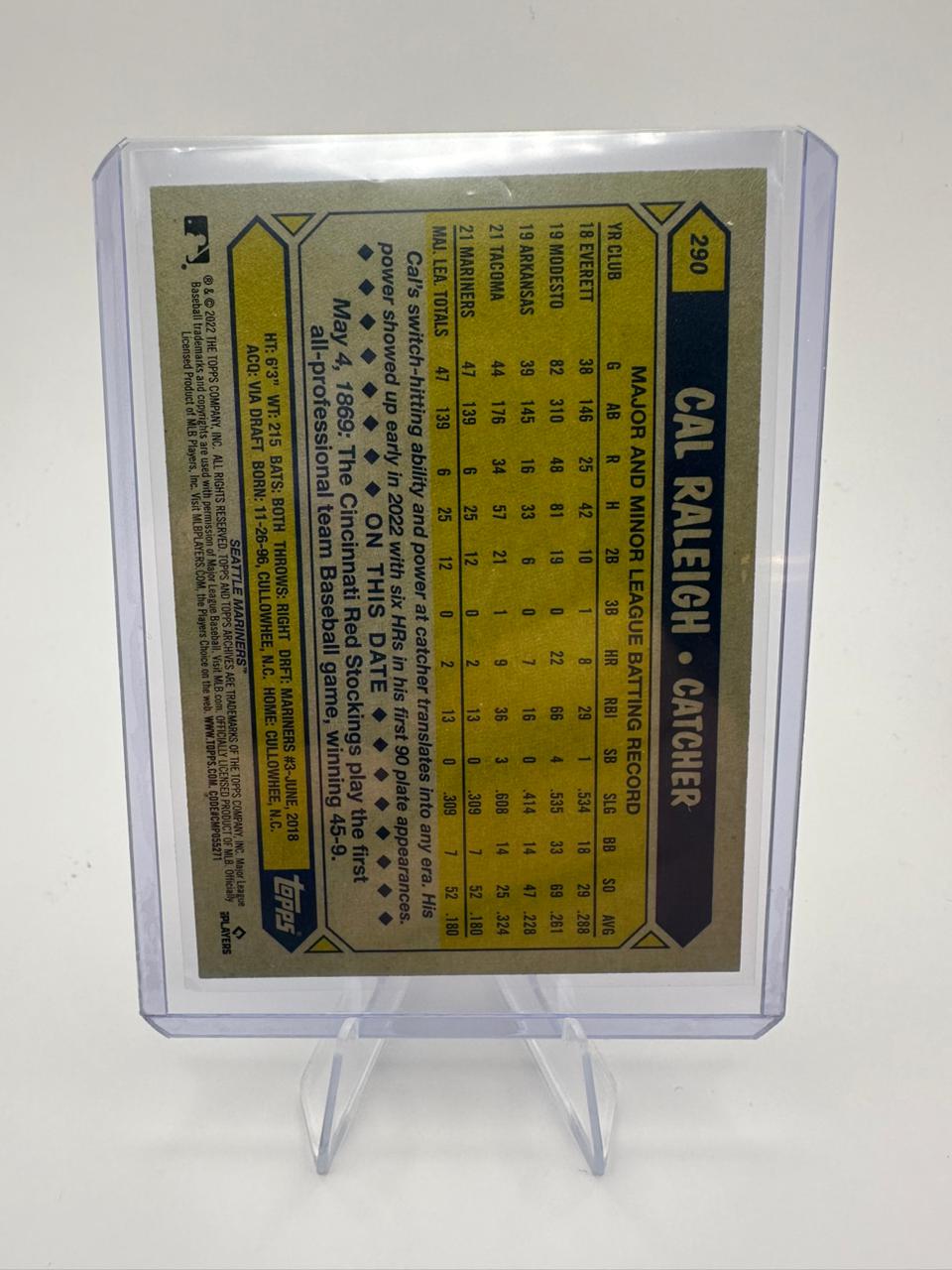 Cal Raleigh No. 290 - Rookie - Topps 2022
