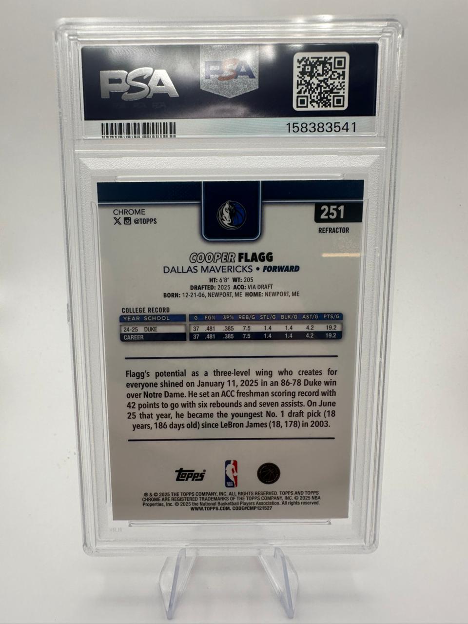 Cooper Flagg No. 251 - PSA 10 - RC Refractor
