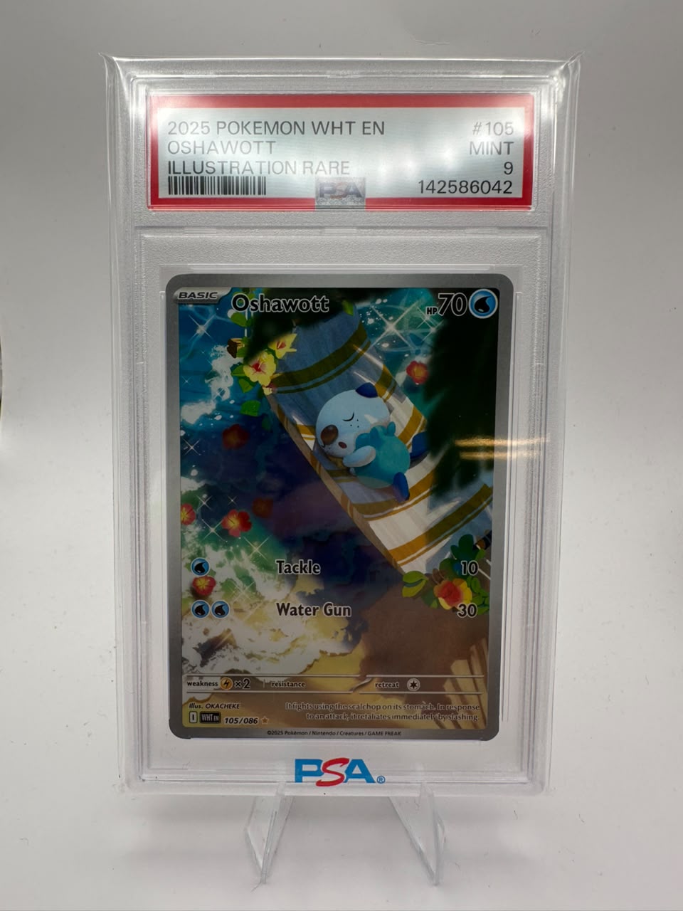 Oshawott No. 105/086 - Ilustration Rare - PSA 9 - White Flare 2025